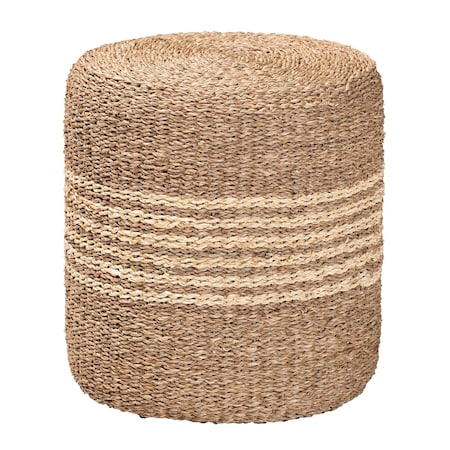 Bali & Pari Wickham Modern Bohemian Natural Brown Seagrass Ottoman Footstool 240-13480-ZORO